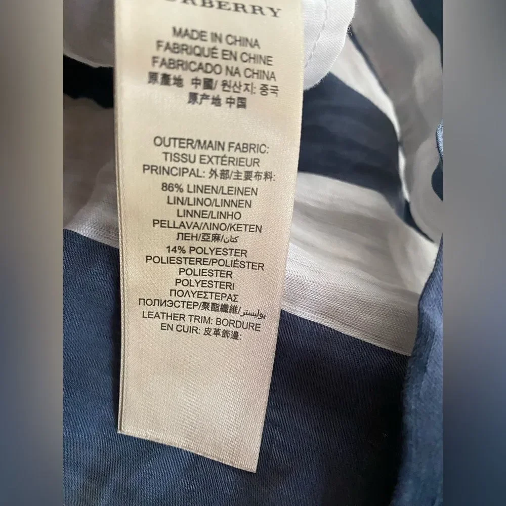 Burberry Brit Shirt Dress Womens  Plaid  White Navy  Sz 4  Linen Pockets